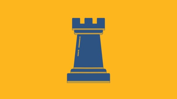Ікона Стратегії Blue Business Ізольована Помаранчевому Тлі Шаховий Символ Гра — стокове відео