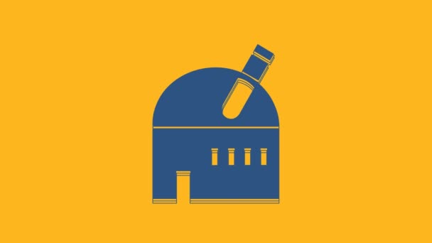 Icona Dell Osservatorio Astronomico Blu Isolata Sfondo Arancione Osservatorio Con — Video Stock
