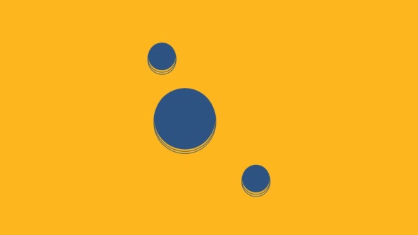 オレンジ色の背景に青い太陽系のアイコンが孤立しています 惑星は星の周りを回る 4Kビデオモーショングラフィックアニメーション — ストック動画