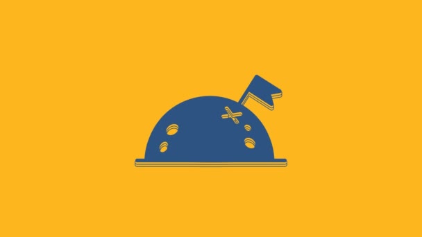 蓝色星球的旗帜图标孤立在橙色背景 4K视频运动图形动画 — 图库视频影像
