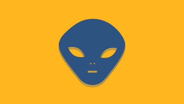 Ікона Blue Alien Ізольована Помаранчевому Тлі Позаземні Інопланетні Обличчя Або — стокове відео