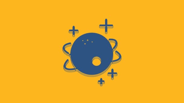 蓝色星球图标孤立在橙色背景 4K视频运动图形动画 — 图库视频影像