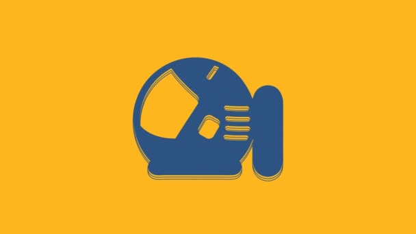 蓝色宇航员头盔图标孤立在橙色背景 4K视频运动图形动画 — 图库视频影像