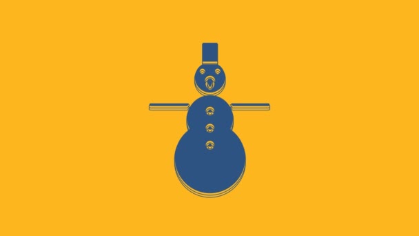 Blue Christmas Snowman Icon Isolated Orange Background Merry Christmas Happy — Stock Video