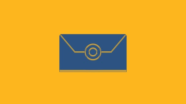 Blue Envelope Christmas Party Invitation Card Icon Isolated Orange Background — Stockvideo