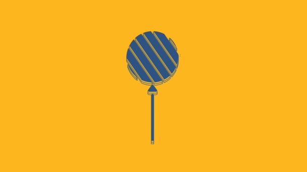 Blaues Lollipop Symbol Isoliert Auf Orangefarbenem Hintergrund Essen Köstliches Symbol — Stockvideo