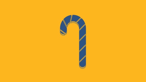 Blue Christmas Candy Cane Stripes Icon Isolated Orange Background Merry – stockvideo