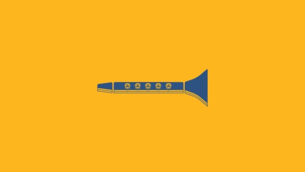 Blå Clarinet Ikon Isolerad Orange Bakgrund Musikinstrument Video Motion Grafisk — Stockvideo
