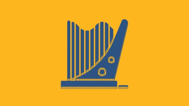 Niebieska Ikona Harfy Pomarańczowym Tle Klasyczny Instrument Muzyczny Orhestra Strunowy — Wideo stockowe