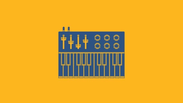 Blue Music Synthesizer Icon Isolated Orange Background Electronic Piano Video — Vídeo de stock