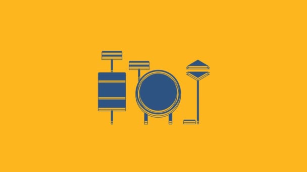 Ícone Blue Drums Isolado Fundo Laranja Sinal Música Símbolo Instrumento — Vídeo de Stock