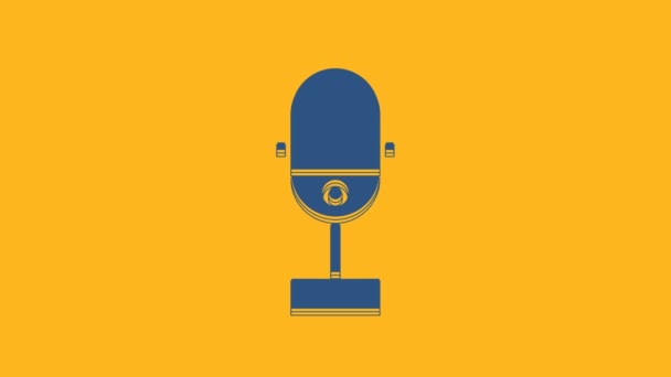 Блакитна Піктограма Мікрофона Ізольована Помаранчевому Фоні Ефірі Радіо Мікрофон Знак — стокове відео