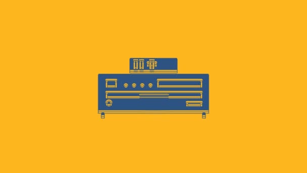 Ikona Odtwarzacza Blue Music Pomarańczowym Tle Przenośne Urządzenie Muzyczne Animacja — Wideo stockowe