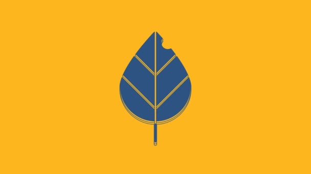 Εικονίδιο Blue Leaf Απομονώθηκε Πορτοκαλί Φόντο Φρέσκο Φυσικό Σύμβολο Προϊόν — Αρχείο Βίντεο