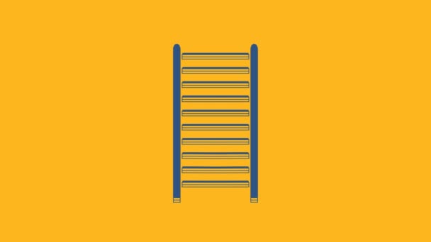 蓝色木制楼梯图标孤立在橙色背景 4K视频运动图形动画 — 图库视频影像