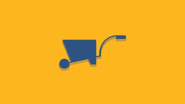 Blue Wheelbarrow Icon Isolated Orange Background Tool Equipment Agriculture Cart — Vídeo de Stock