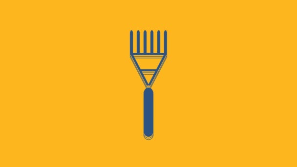 Blue Garden Rake Icon Isolated Orange Background Tool Horticulture Agriculture — Stock Video