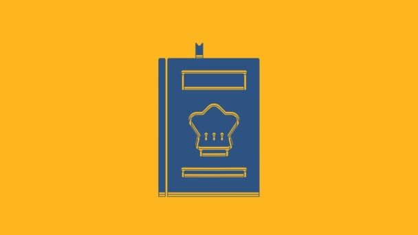 Icona Del Libro Cucina Blu Isolata Sfondo Arancione Icona Del — Video Stock