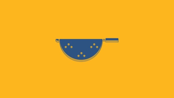 蓝色的厨房花图标在橙色背景下被隔离 餐具的标志 4K视频运动图形动画 — 图库视频影像