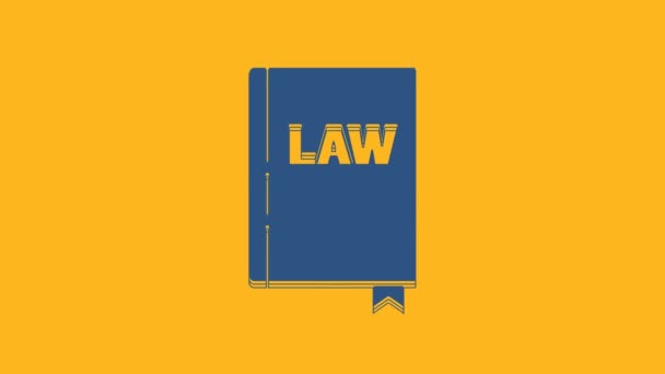 Ikona Knihy Blue Law Izolované Oranžovém Pozadí Soudní Kniha Pojem — Stock video