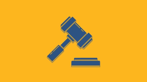 Blue Judge Gavel Icon Isolated Orange Background Gavel Adjudication Sentences — Vídeo de Stock