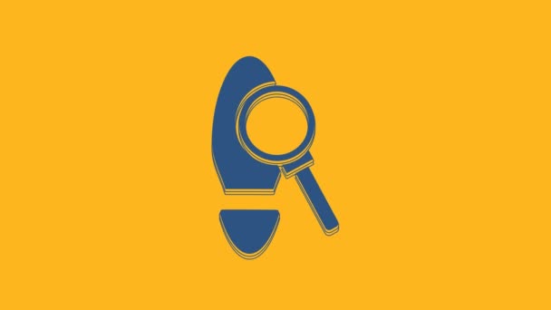 Blue Magnifying Glass Footsteps Icon Isolated Orange Background Detective Investigating — Stock Video
