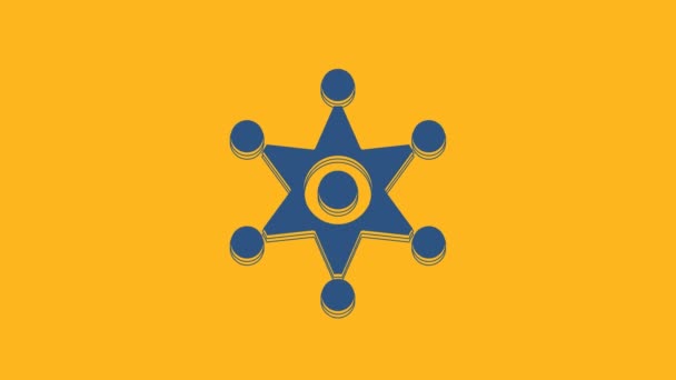 Blue Hexagram Sheriff Icon Isolated Orange Background Police Badge Icon — Vídeo de Stock