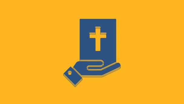 Μπλε Όρκος Στην Εικόνα Της Αγίας Γραφής Απομονωμένος Πορτοκαλί Φόντο — Αρχείο Βίντεο