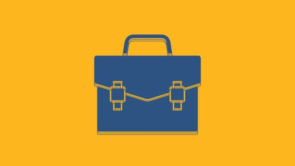 Blue Briefcase Icon Isolated Orange Background Business Case Sign Business — Vídeo de stock