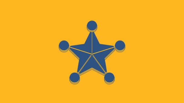 Icono Del Sheriff Blue Hexagram Aislado Sobre Fondo Naranja Icono — Vídeos de Stock