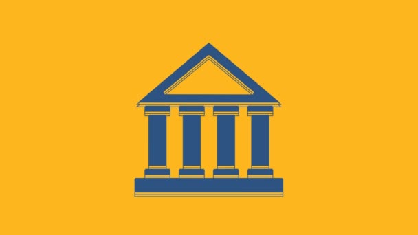 Icône Palais Justice Bleu Isolé Sur Fond Orange Bâtiment Banque — Video