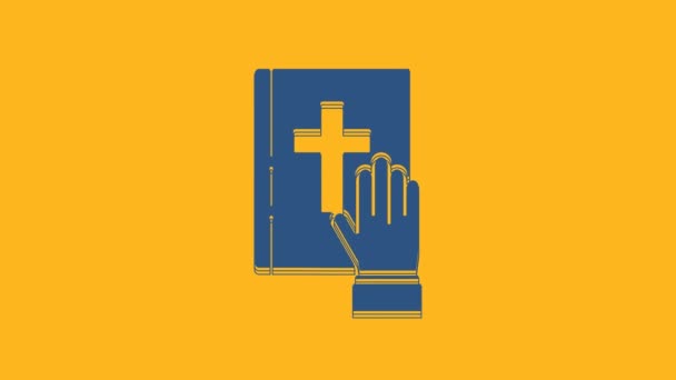 Blue Oath Holy Bible Icon Isolated Orange Background Procedure Court — Stock Video