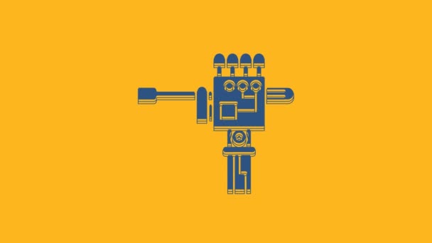 Icona Robot Meccanico Blu Mano Cacciavite Strumento Isolato Sfondo Arancione — Video Stock