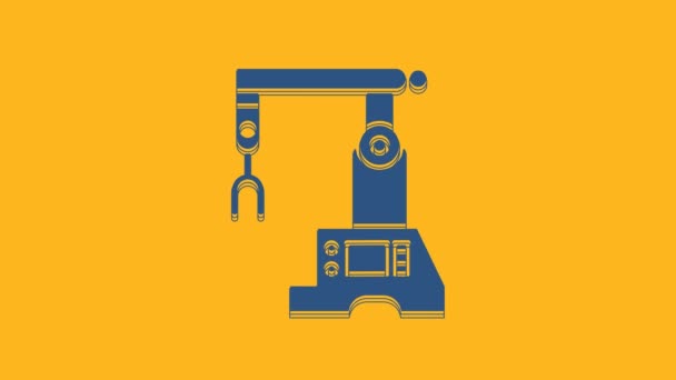 Blue Assembly Line Icoon Geïsoleerd Oranje Achtergrond Automatische Productietransport Robotic — Stockvideo