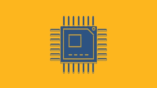 Μπλε Επεξεργαστής Υπολογιστή Μικροκυκλώματα Εικονίδιο Cpu Απομονωμένο Πορτοκαλί Φόντο Τσιπ — Αρχείο Βίντεο