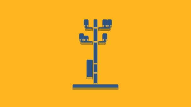 Blue Electricタワーは オレンジの背景にある架空送電線のアイコンをサポートしていました 高圧電柱線 4Kビデオモーショングラフィックアニメーション — ストック動画