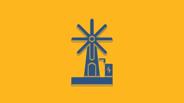 Blue Wind Turbine Icon Isolated Orange Background Wind Generator Sign — Stockvideo
