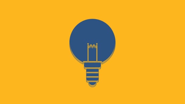 Голубая Лампочка Иконкой Идеи Выделенной Оранжевом Фоне Символ Энергии Идеи — стоковое видео