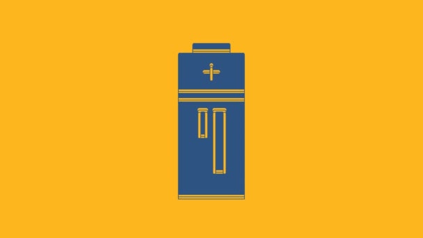 Pictograma Blue Battery Izolată Fundal Portocaliu Simbolul Fulgerului Animație Grafică — Videoclip de stoc