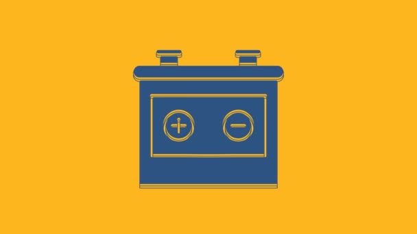 Blue Car Battery Icon Isolated Orange Background Accumulator Battery Energy — Stockvideo