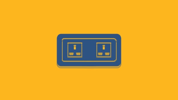 Μπλε Ηλεκτρικό Εικονίδιο Εξόδου Απομονωμένο Πορτοκαλί Φόντο Υποδοχή Ρεύματος Σύμβολο — Αρχείο Βίντεο