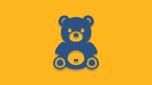 Blue Teddy Urso Brinquedo Pelúcia Ícone Isolado Fundo Laranja Animação — Vídeo de Stock