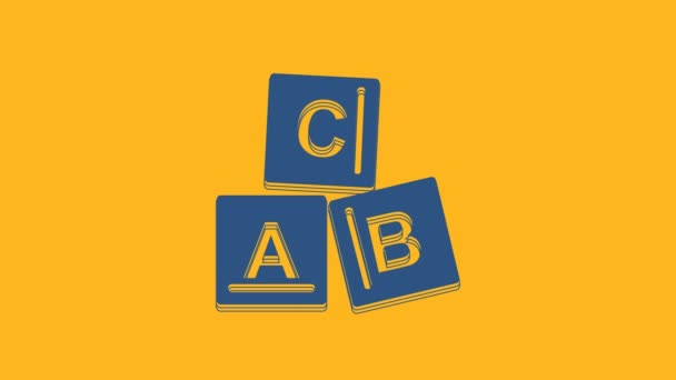 Icône Blocs Abc Bleu Isolé Sur Fond Orange Cubes Alphabétiques — Video