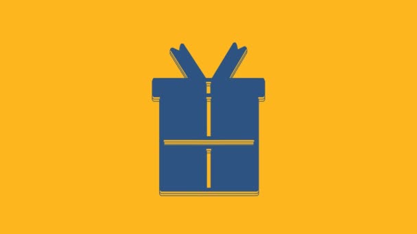 Icono Caja Regalo Azul Aislado Sobre Fondo Naranja Feliz Cumpleaños — Vídeo de stock