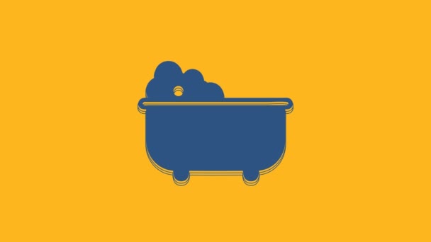 蓝色婴儿浴缸内泡沫气泡图标孤立的橙色背景 4K视频运动图形动画 — 图库视频影像