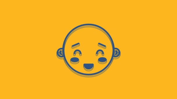 Голубой Счастливый Мальчик Голова Значок Изолирован Оранжевом Фоне Лицо Маленького — стоковое видео