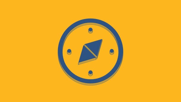 Blue Compass Icon Isolated Orange Background Windrose Navigation Symbol Wind — Vídeo de stock
