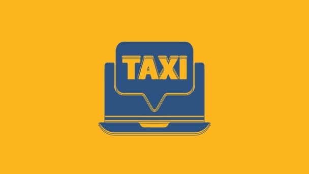 Blue Laptop Call Taxi Service Icon Isolated Orange Background Video — Wideo stockowe
