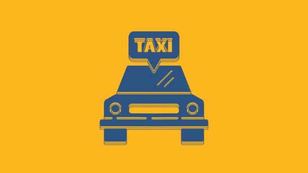 Blue Taxi Auto Pictogram Geïsoleerd Oranje Achtergrond Video Motion Grafische — Stockvideo