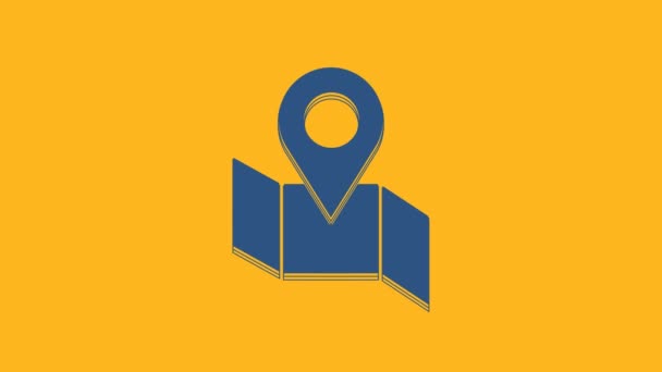 Синяя Складная Карта Значком Маркера Местоположения Выделенным Оранжевом Фоне Видеографическая — стоковое видео